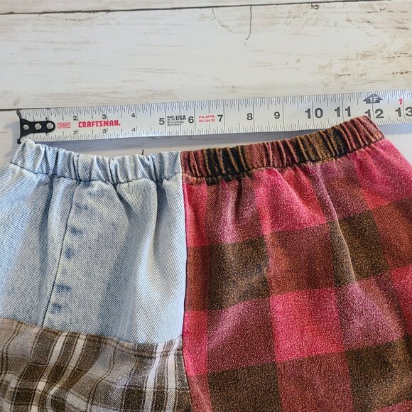 American Recycled Clothing Upcycle Denim Flannel Pieced Pants NEW S/M Boho Eco - Picture 6 of 8